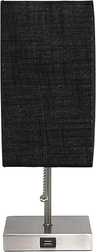 Miniatura 7 de Simple Designs LT1087-BLK - Lámpara de mesa con carga USB de níquel cepillado pequeño con interruptor de cadena, color negro