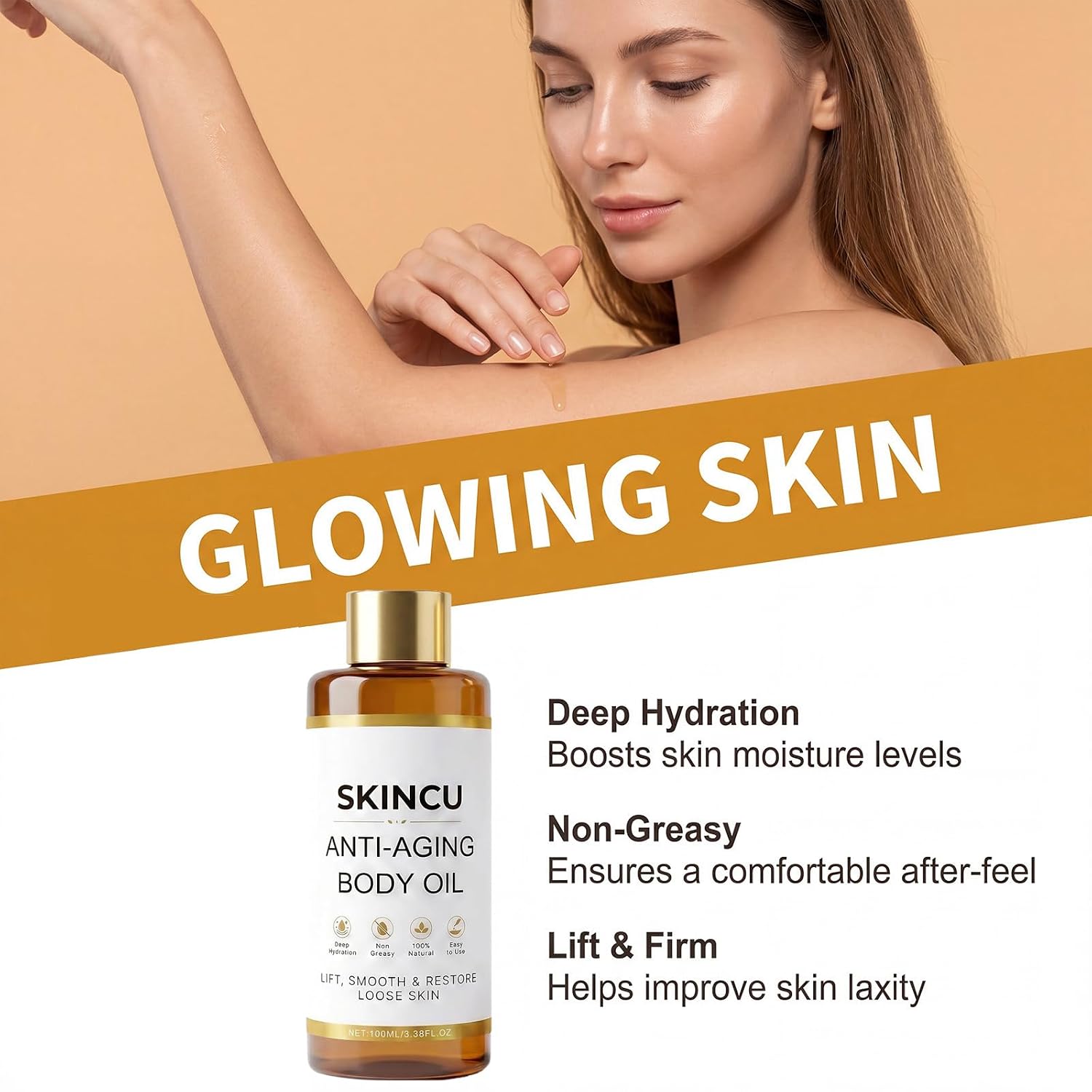 Skincu Anti-Aging Body Oil, Anti-Aging Body Oil, Skin Tightening, Plant-Based Formula, Lightweight, Non-Greasy, Moisturising for All Skin Types (2pcs)