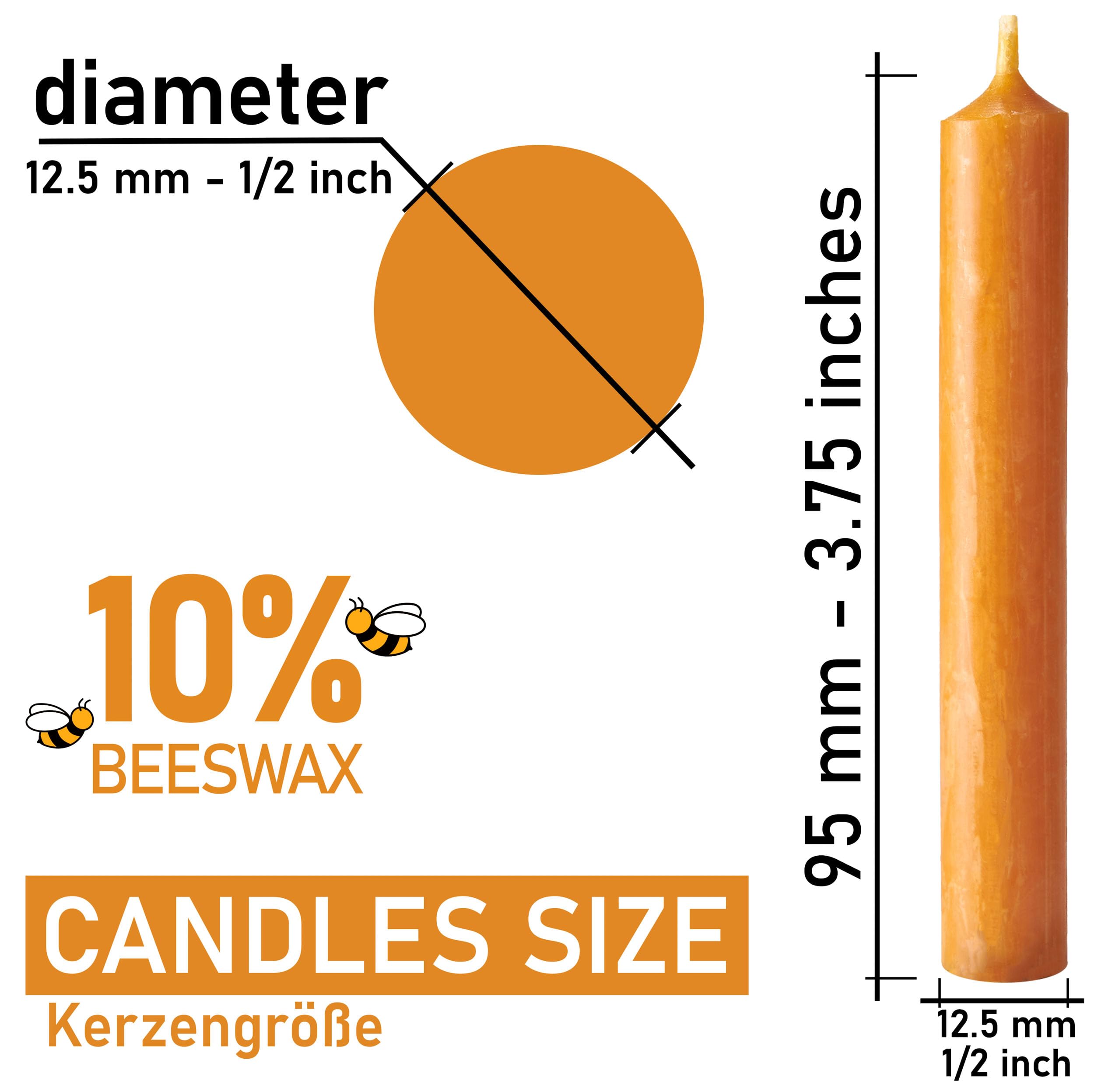 BRUBAKER Caja de 100 Velas - 10% de Cera de Abeja - Cónicas de 9,5 cm para Cumpleaños o Decoración de Fiestas con un Diámetro de 1,25 cm - Velas Piramidales con Aroma a Miel