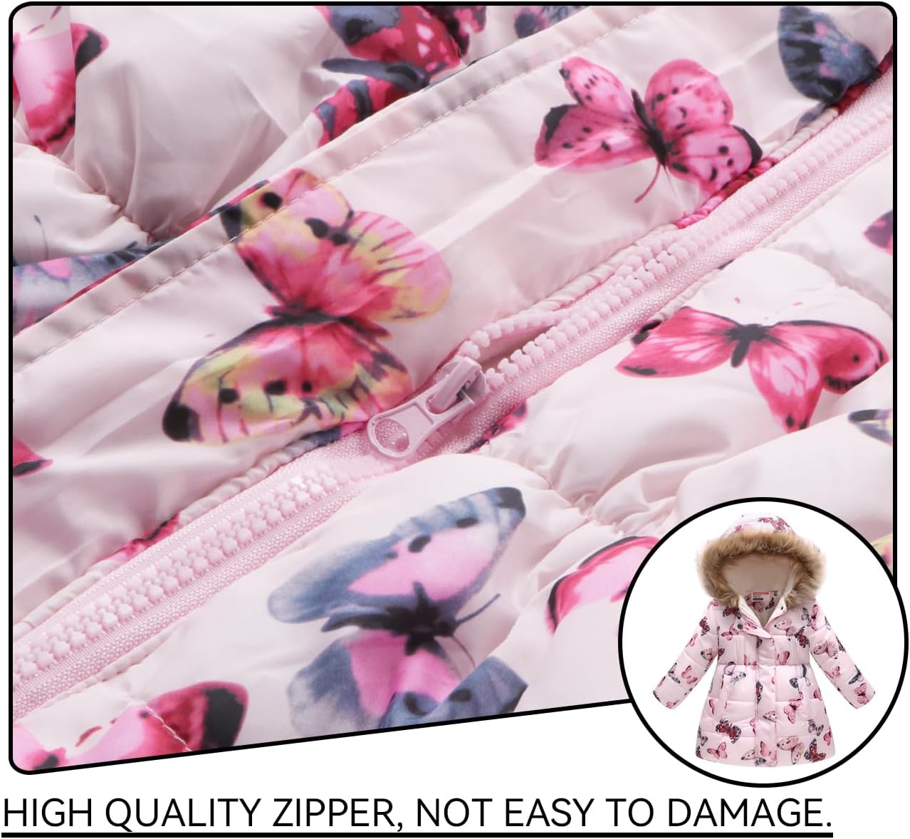 Girl Winter Dress Coats Faux Fur Hood Fleece Jacket Warm Waterproof Floral Parka - Image 2