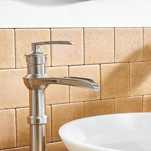 Miniatura 6 de Homevacious Grifo de lavabo de níquel cepillado, grifo de baño alto de una sola manija con montaje de drenaje emergente, grifo mezclador de lavabo