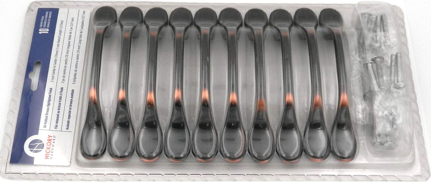 Hickory Hardware VP14444-OBH Project Pack 3 In. Metropolis Oil-Rubbed Bronze Cabinet Pull 10 pack