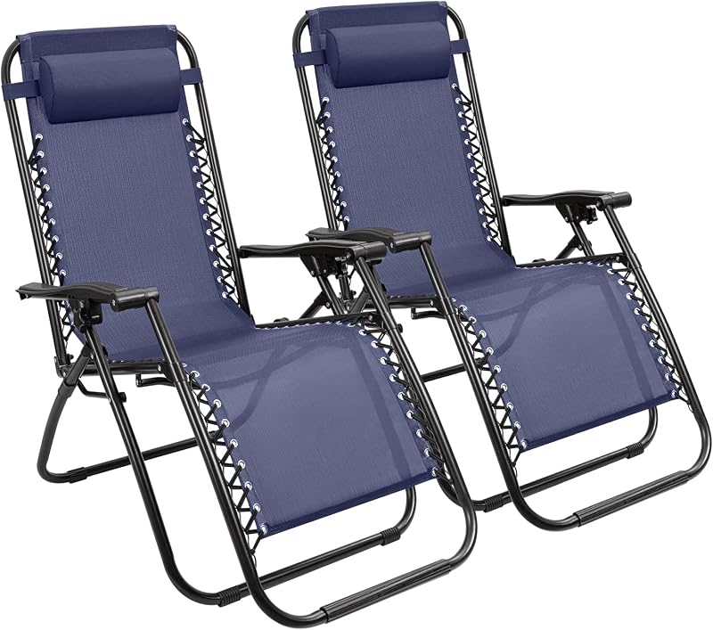 Devoko Zero Gravity Chair Set of 2, Folding Patio Lounge Chair, Blue | Adjustable Recliner, Poolside & Lawn Use, Includes Pillow, Outdoor Relaxation, Heavy Duty Frame