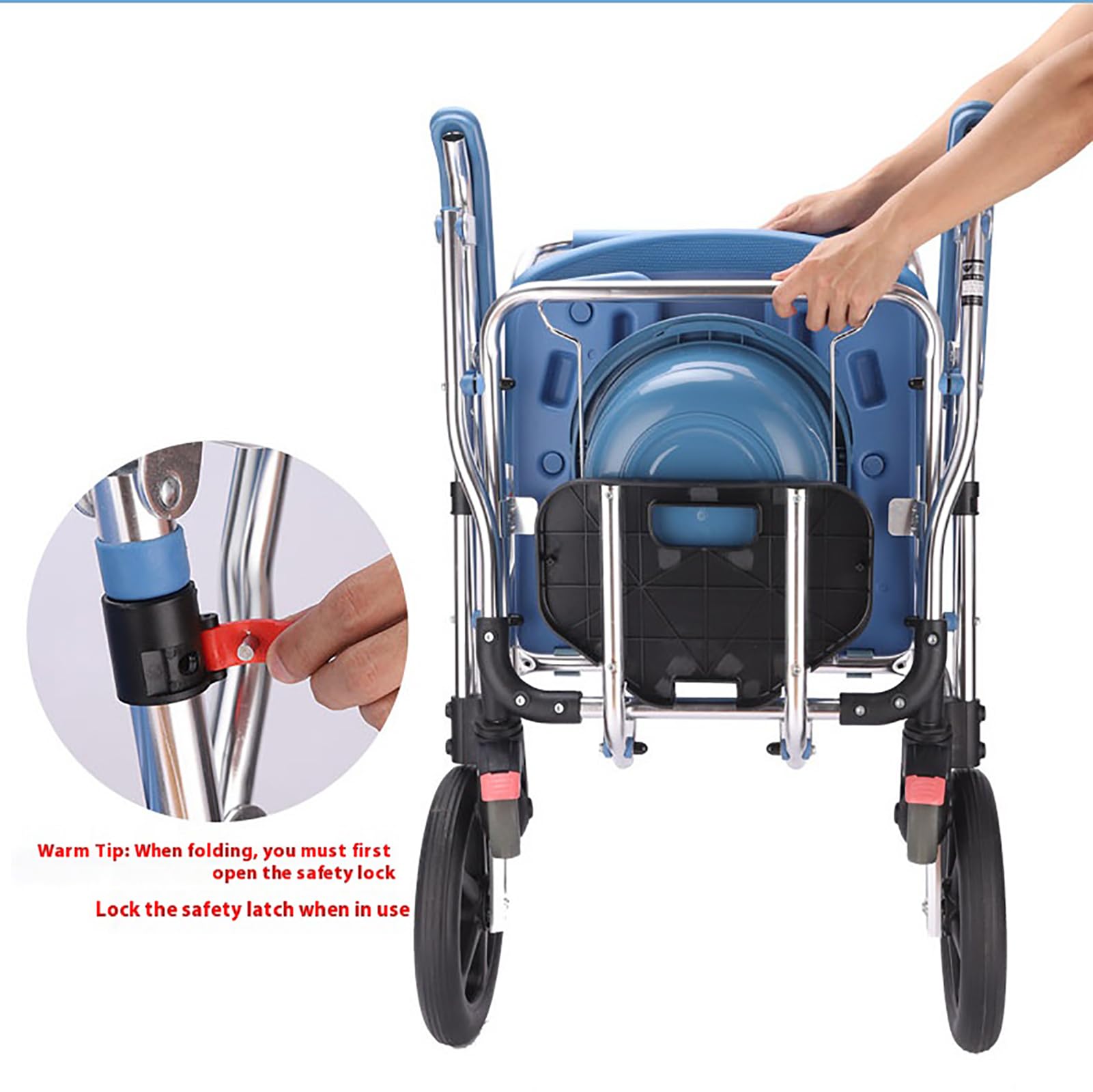 Sedia a rotelle per doccia e toilette per anziani disabili, sedile imbottito, freni di bloccaggio, vaso rimovibile, 150 kg