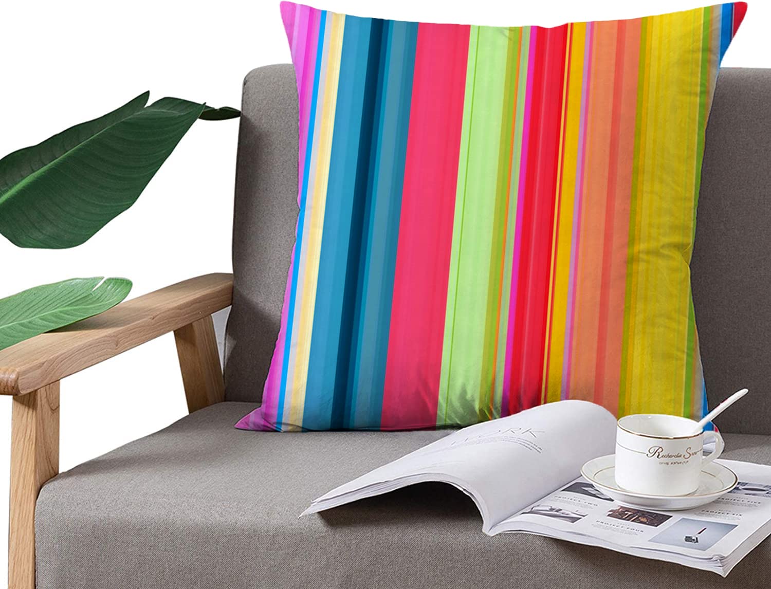 Cushion Cover Colorful Stripe Bright Rainbow Decor Home Throw Pillow Case Decorate for Livingroom Couch Bed Sofa Gifts 18"x18"(45x45cm) - Image 3