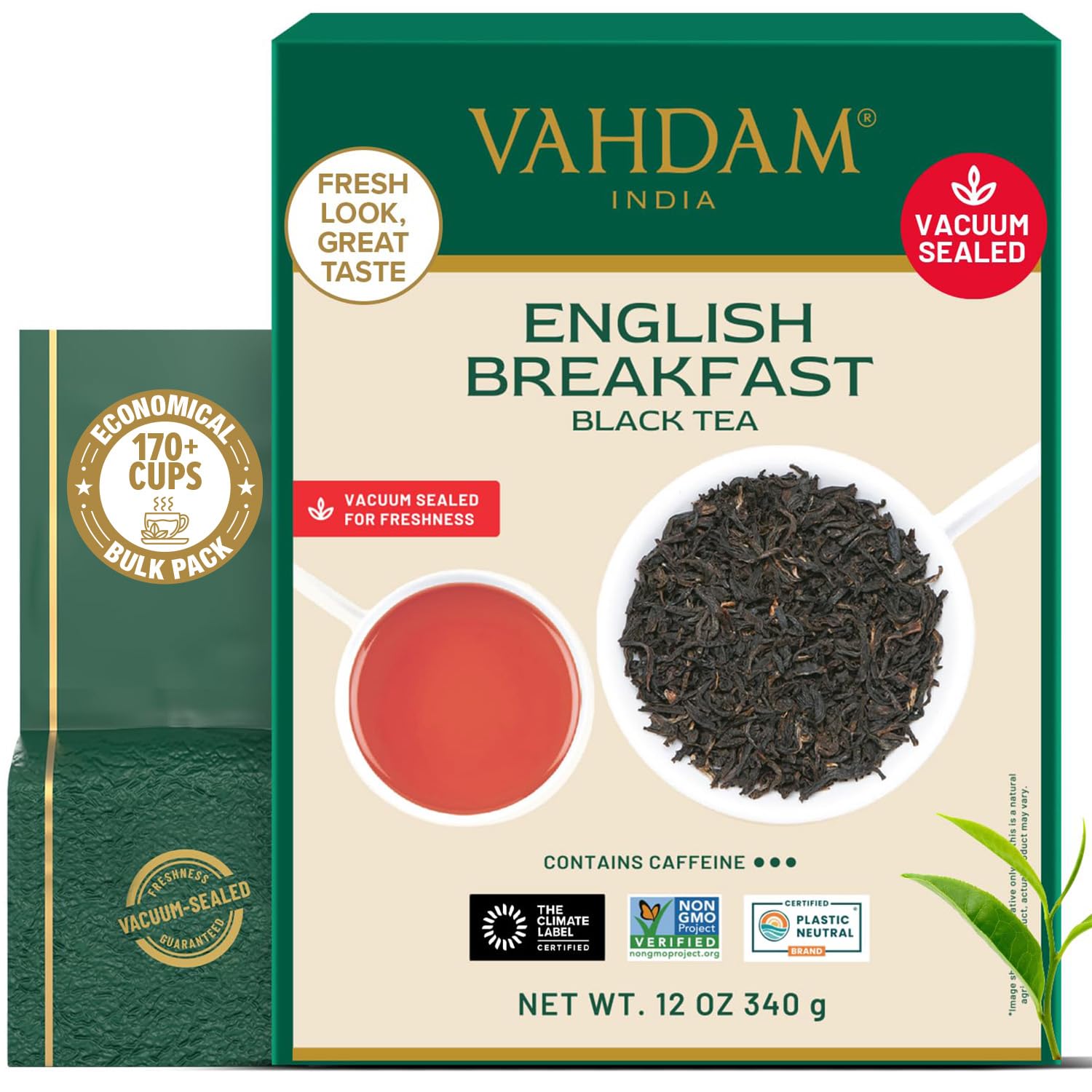 VAHDAM, Original English Breakfast Black Tea Leaves (500 g) 250+ Cups | Non GMO, Gluten Free | Strong, Robust & Aromatic Loose Leaf Tea | FTGFOP1 Long Leaf Grade | Vacuum Sealed