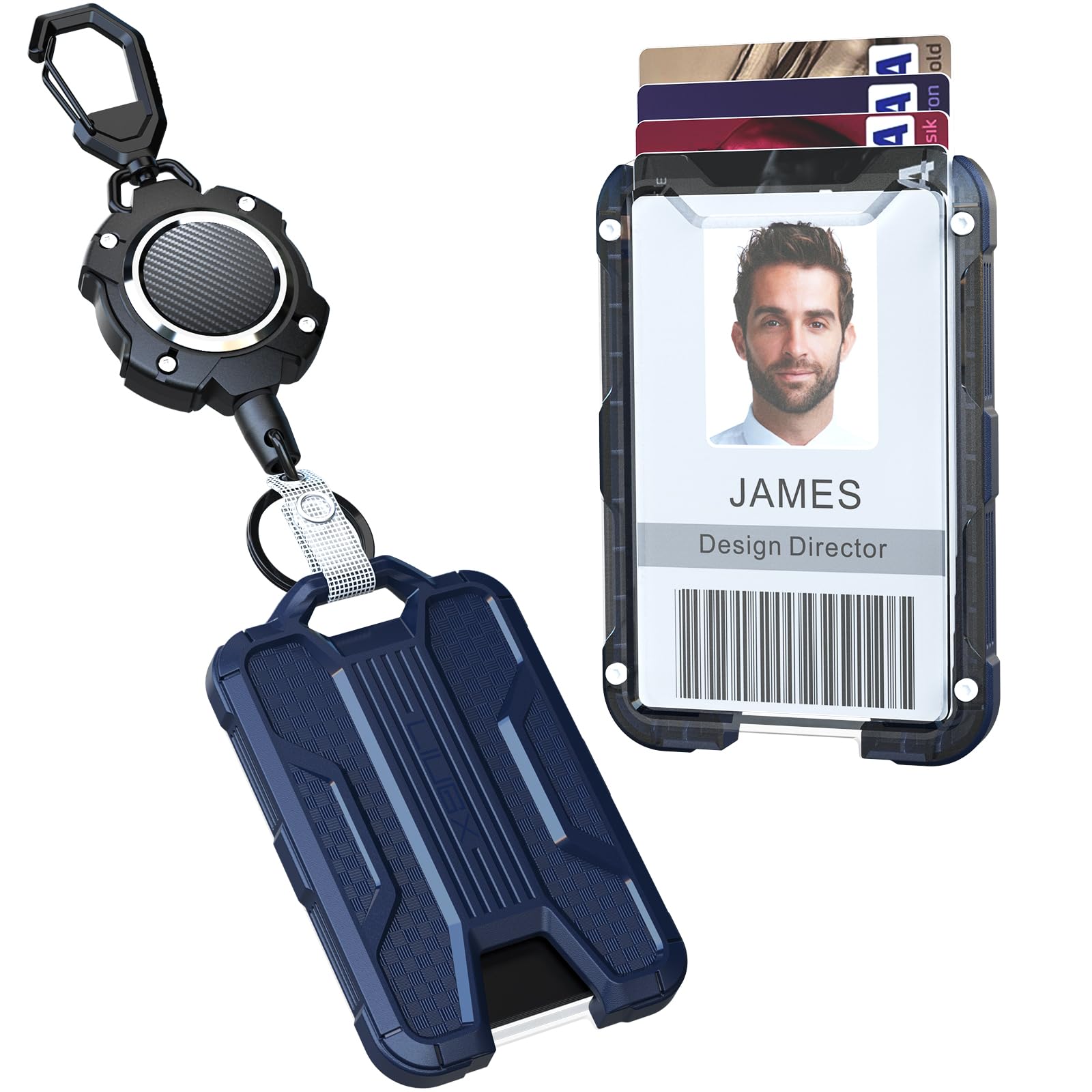 LIUGX Retractable Badge Holders, Heavy Duty Carabiner Keychain Clip,Durable ID Card Holder (Holds 4 Cards), with 31.5” Retractable Badge Reel,10,000+