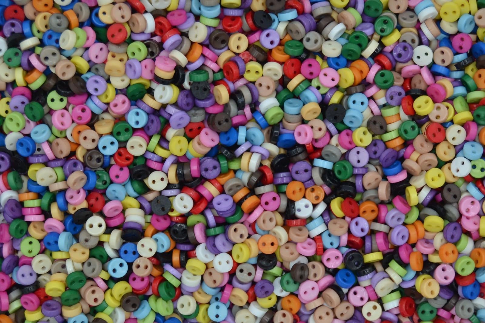 celloexpress 5mm Mixed Colours Circles Mini Doll Buttons for Dolls & Soft Toys Clothes - 5mm Assorted Round Colours & Designs (Pack of 1000, Mixed Colours Circles)