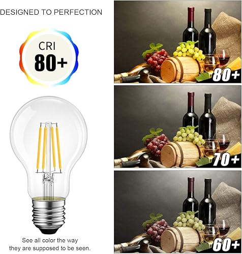 Miniatura 6 de LVWIT Bombilla LED A19 de filamento LED vintage E26, base regulable 7 W (equivalente a 60 W), blanco cálido 2700 K, 800 lúmenes, omnidireccional,