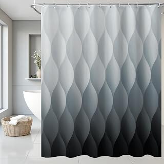Grey Ombre Shower Curtain, Modern Geometric Shower Curtain Set, Washable Polyester Fabric for Bathroom, Weighted Hem, 72 x 72 inch