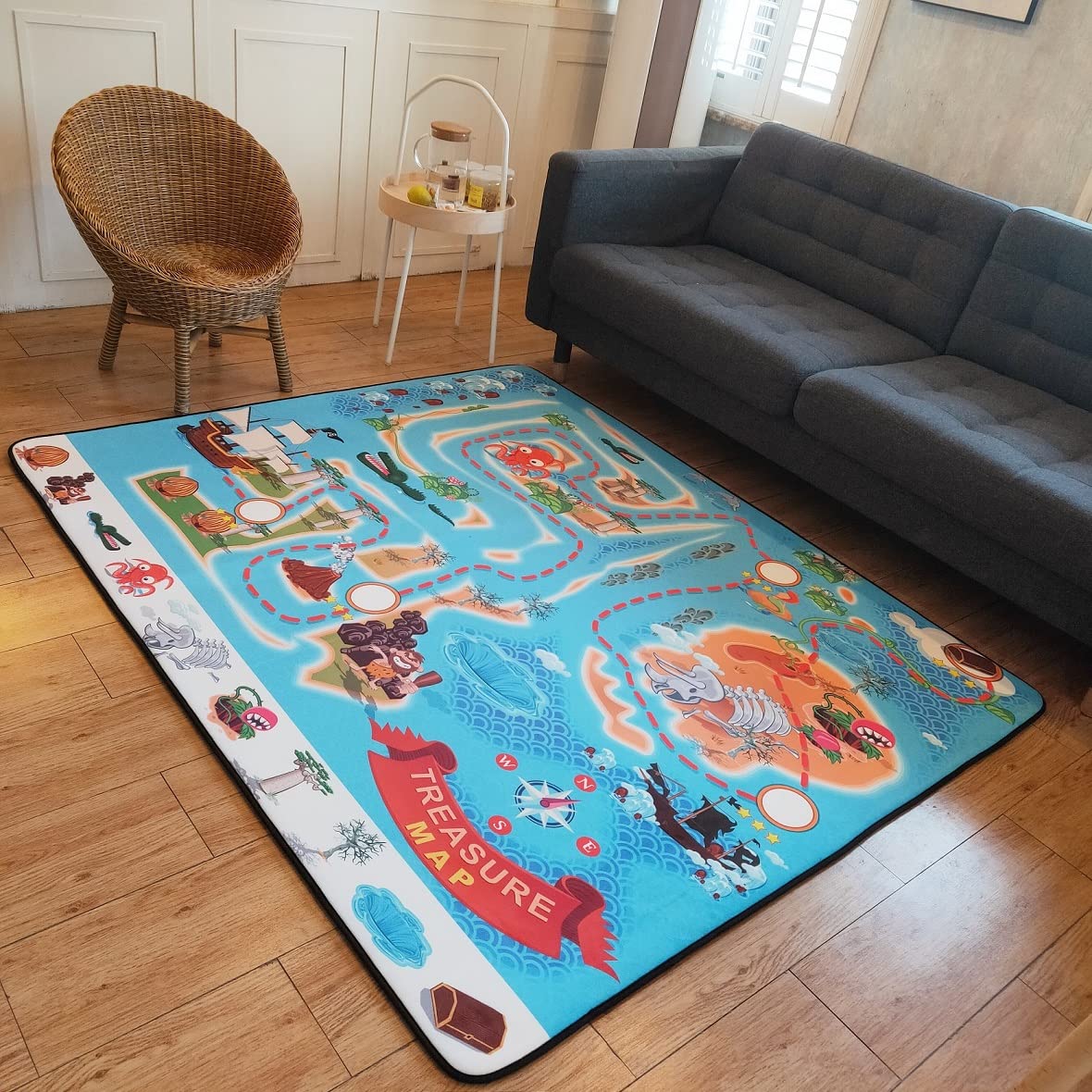 Large Kids Rugs for Playroom Thicken Kids Play Rug Memory Foam Material  Rugs with Non-Slip Educational Area Rug for Boys/Girls, Treasure Map 60 x  72