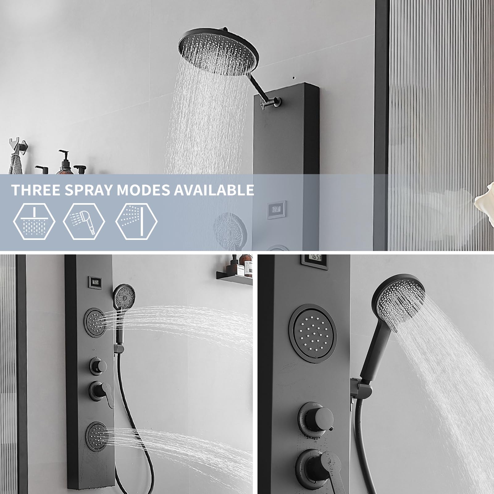 Bathfinesse Shower Panel Shower Tower System Stainless Steel with 5 Bathfinesse Shower Panel Shower Tower System Stainless Steel with 5