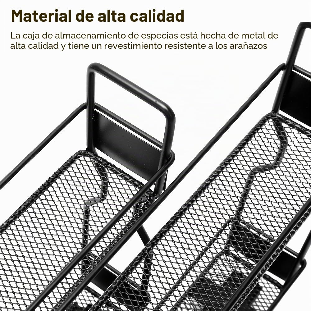 Estantería de dos pisos para especias, extensible, cajón para especias, no requiere montaje ni perforación, construcción de madera natural, diseño de cajones de varios niveles para uno (acero