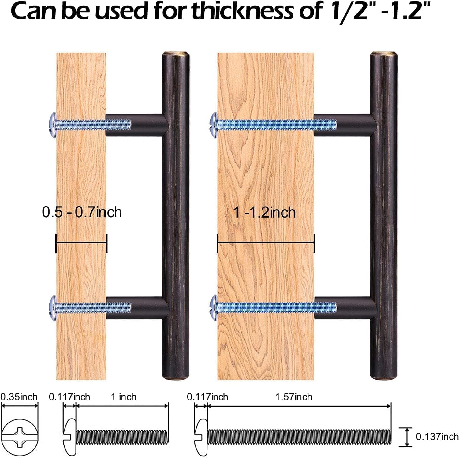30 Pack Bronze Solid Cabinet Handles Drawer Pulls, 7.38-inch/187mm Length (5-inch Hole Center) Door Handle (1/2-inch Diameter) Kitchen Stainless Steel Cabinet Hardware Handle, Oil-Rubbed Bronze