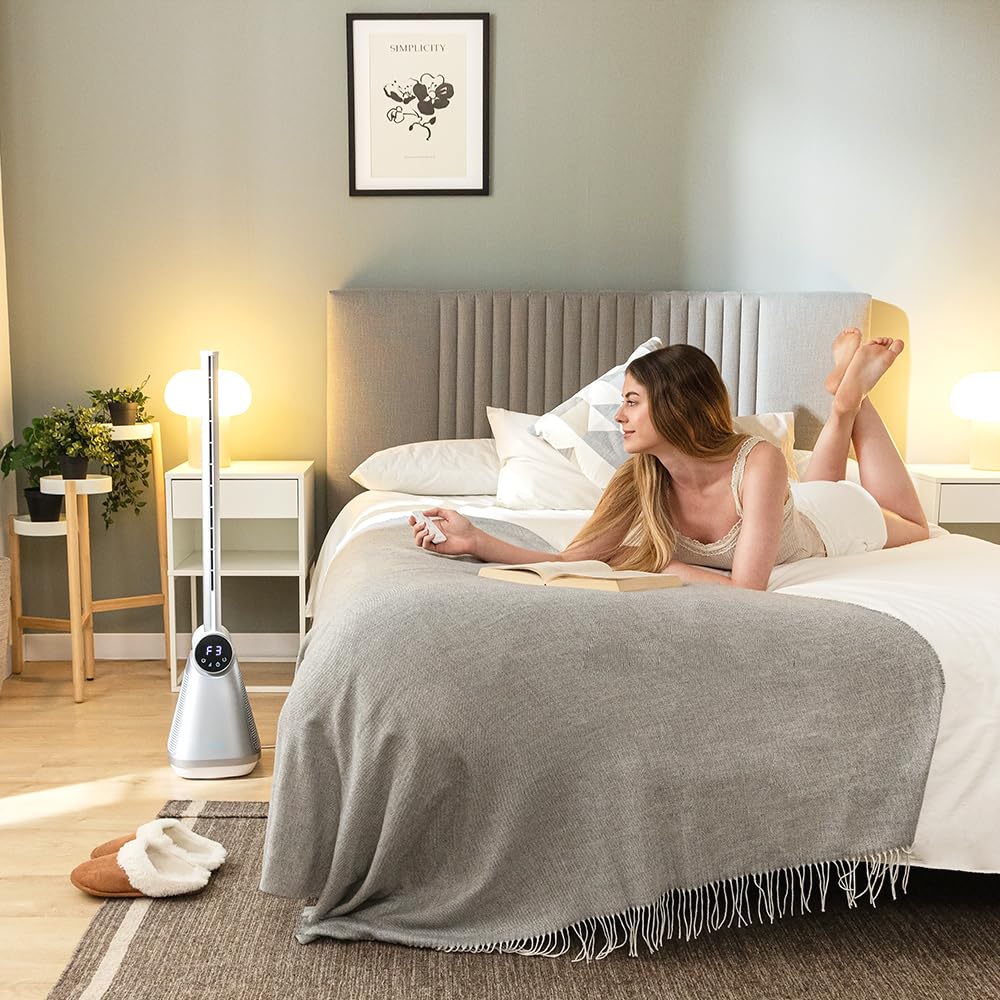 Cecotec Ventilador de torre EnergySilence 9890 Skyline Bladeless Sin Aspas de 39", 50W, Pantalla LED táctil, Mando a distancia, 3 Velocidades, 3 Modos, Temporizador 15 horas, Oscilación 40º