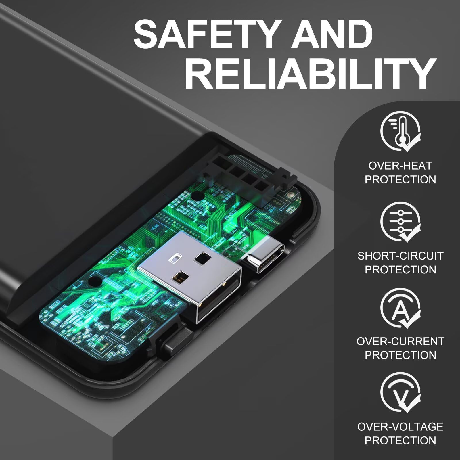 KOVNLO Battery Pack for Heated Vest, 5V 2A 10000mAh USB Power Bank with USB-C Charging Cable, Ultra Thin Portable Charger for Heated Jacket,iPhone, Android — view 3