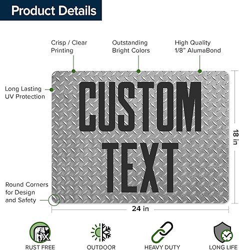 Miniatura 302 de My Sign Center - Letrero personalizado, 11 colores de fuente, 13 estilos de fuente, 4 opciones de agujero, 22 tamaños, 8 x 32 pulgadas, sin óxido,