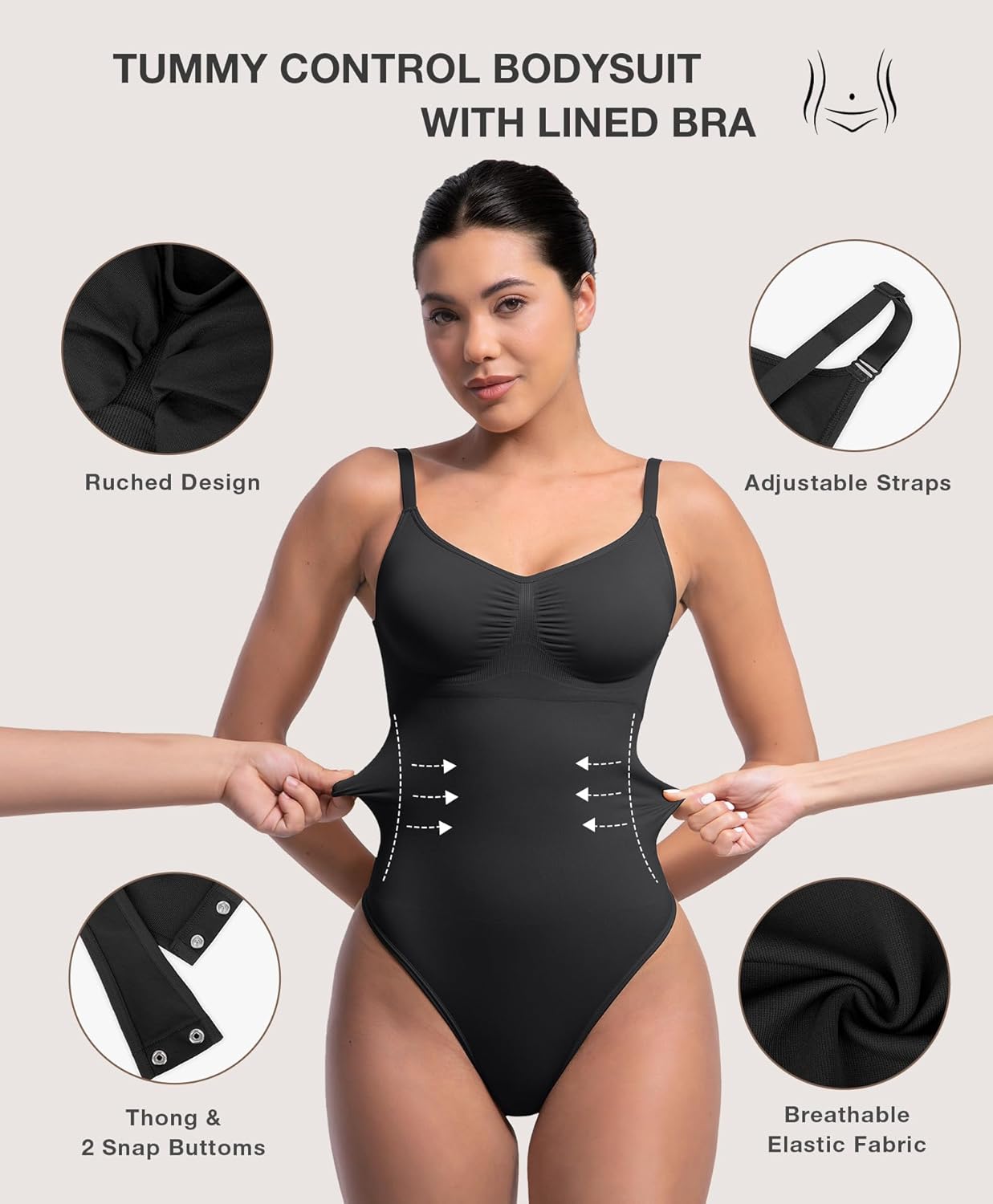 Lover-Beauty Shapewear Bodysuit for Women Tummy Control Seamless Body Shaper Thong Bodysuit with Removable Pads - Image 4