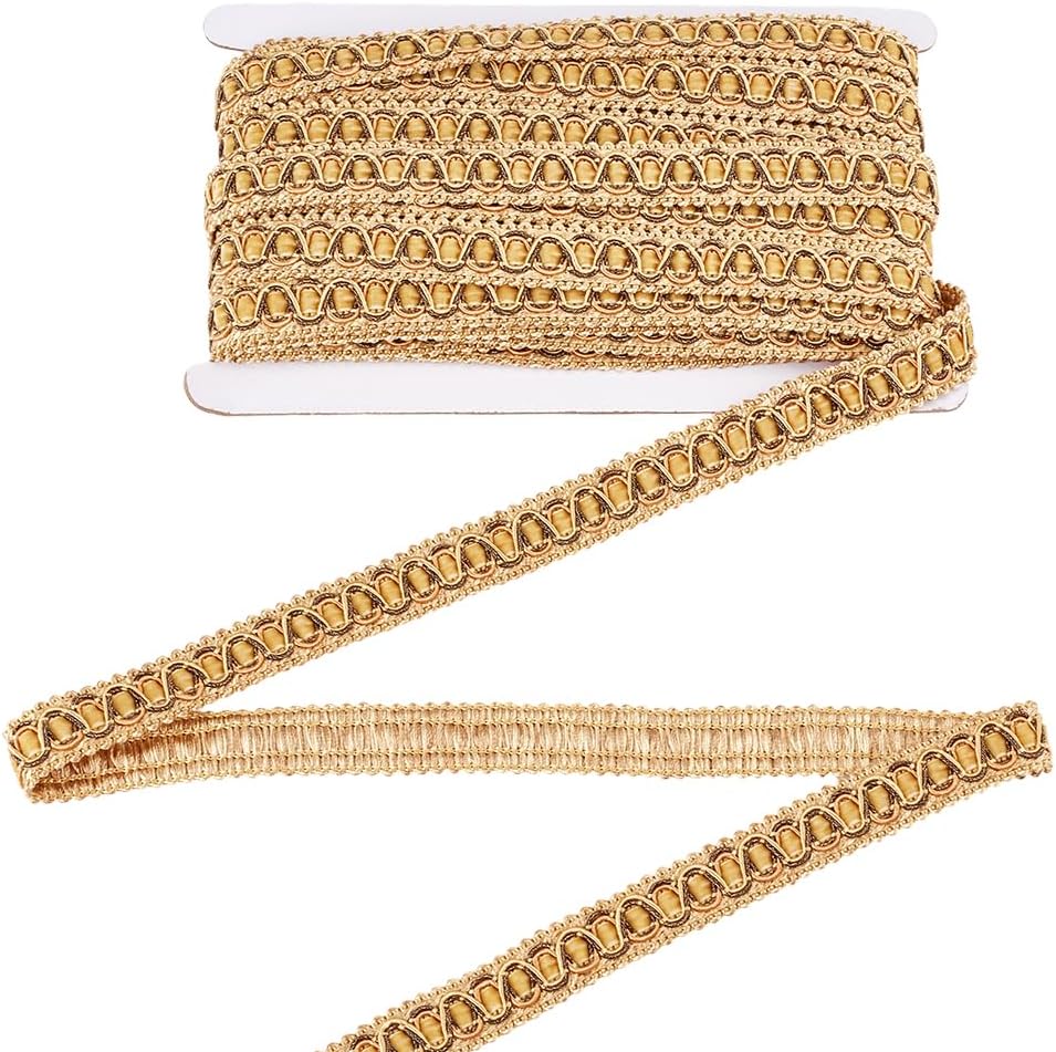 MAYJOYDIY 13.7 Yards Golden Gimp Braid Trim, 0.8 Inch Polyester Edge Ribbon, Upholstery Woven Decorative Gimp for Costume Dress Cuff Collar DIY Crafts Curtain Pillow Home Decoration