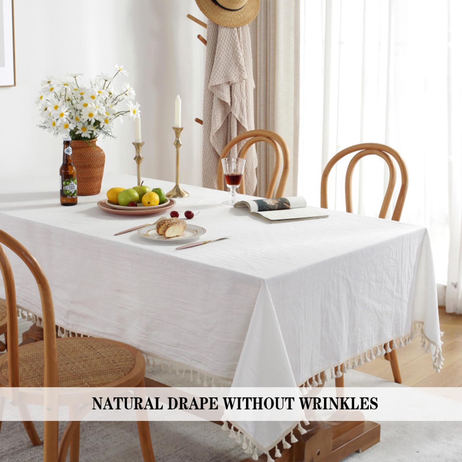 Tovaglia rettangolare in cotone e lino, 90 x 90 cm, versatile, stile country, per cucina, buffet e decorazione da campeggio all'aperto.