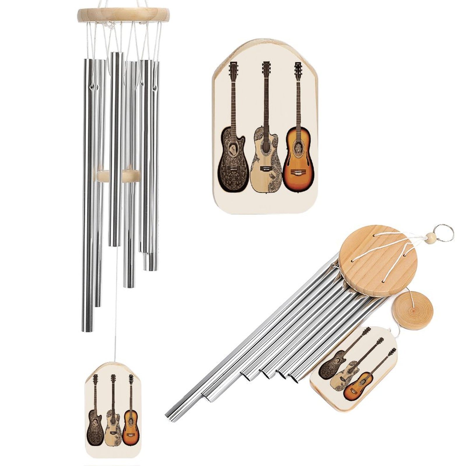 Btcowzrv Style Guitar Wind Chimes For Outside, Hanging Windchimes With 6 Aluminum Tubes, Memorial Wind Chime For Patio Backyard Garden And Outdoor Decor