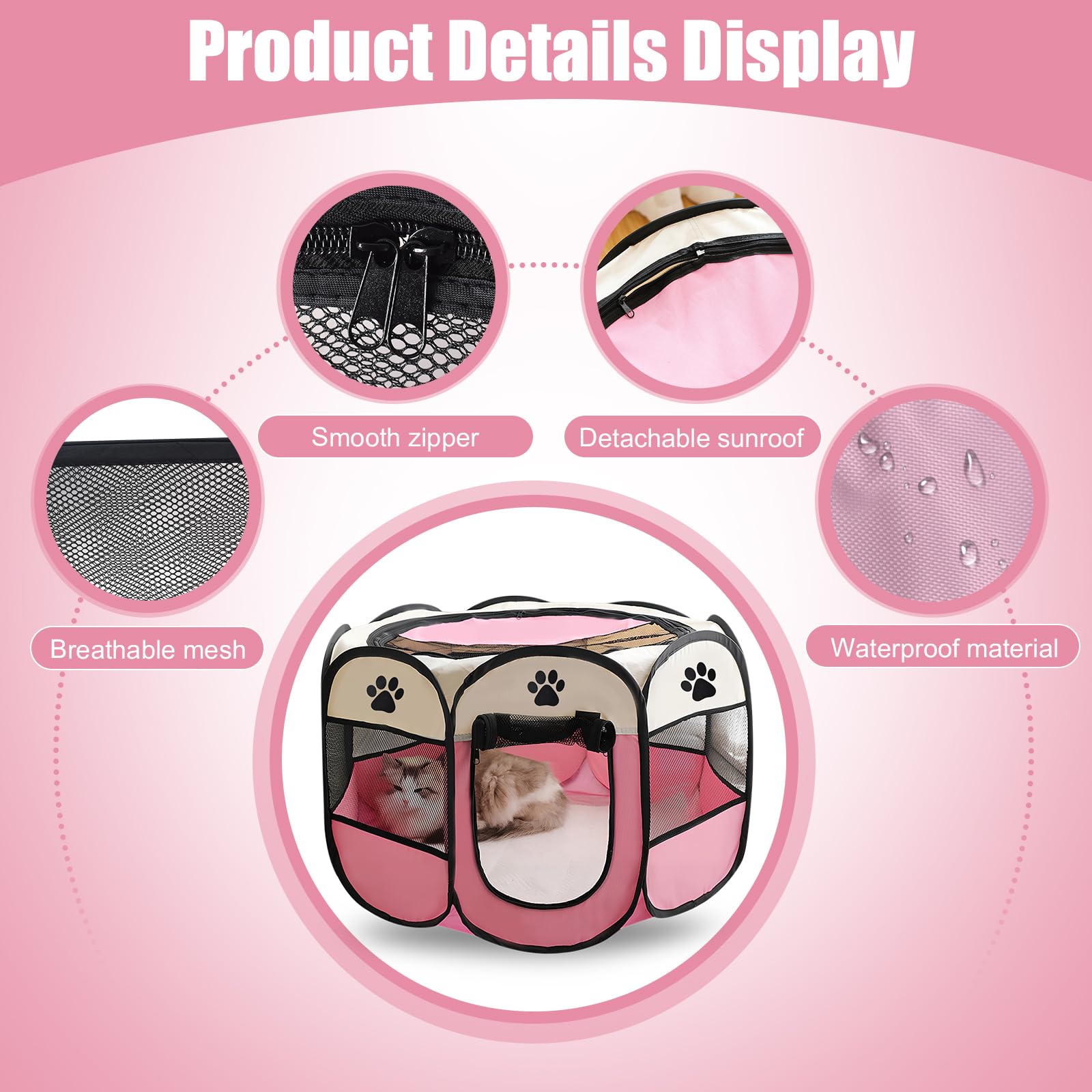 Foldable Pet Playpen, Portable Dog Cat Play Pen Indoor Outdoor Pet, Fence Breathable Mesh Pet, Soft Cage Tent, Pop-Up Design - Image 3