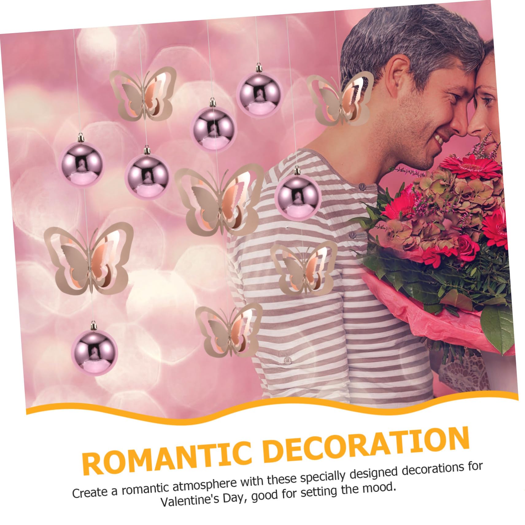 Alipis Teiliges Schmetterling-hängedeko Glänzenden Kugeln Rosa-goldene Deckenhänger für Valentinstag Romantische Raumdekoration Vielseitig für Hochzeit Fenster und Party Geeignet