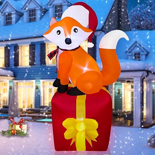 JOYEASE Zorro inflable de Navidad de 5 pies de pie en la caja de regalo, decoración de Navidad con luz LED, para fiestas, interiores y exteriores, disponible en Yaxa Colombia