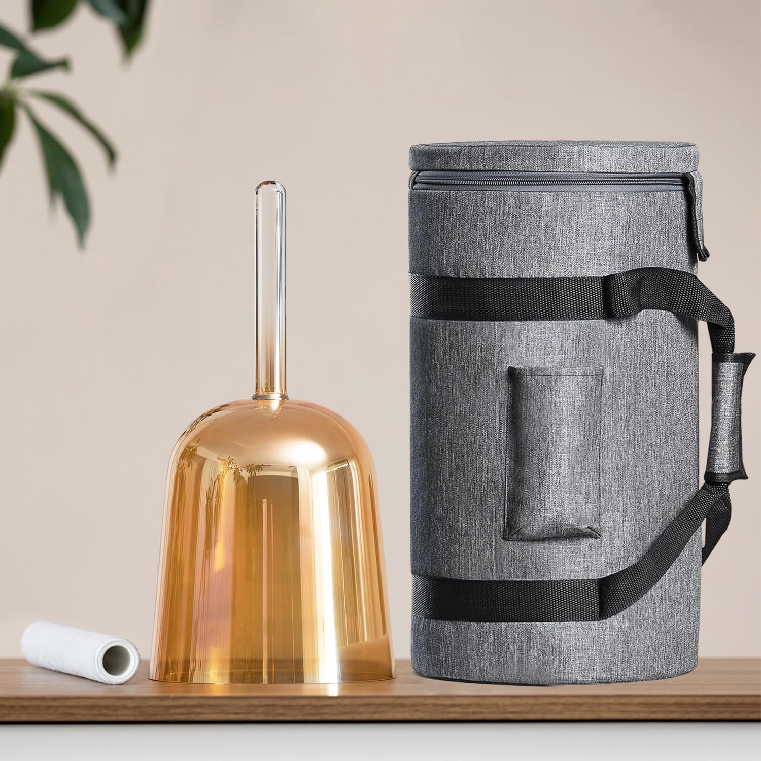 CVNC 432HZ 6 Inch F Note Golden Tea Color Quartz Handle Singing Bowl with Carry Case Bag for Sound Healing and Meditation