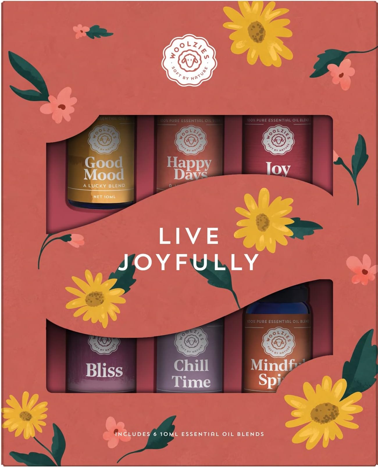 Live Joyfully Essential Oil Blends Collection | 100% Pure & Undiluted | Includes Good Mood, Happy Days, Joy, Bliss, Chill Time, & Mindful Spirit | 10 ML