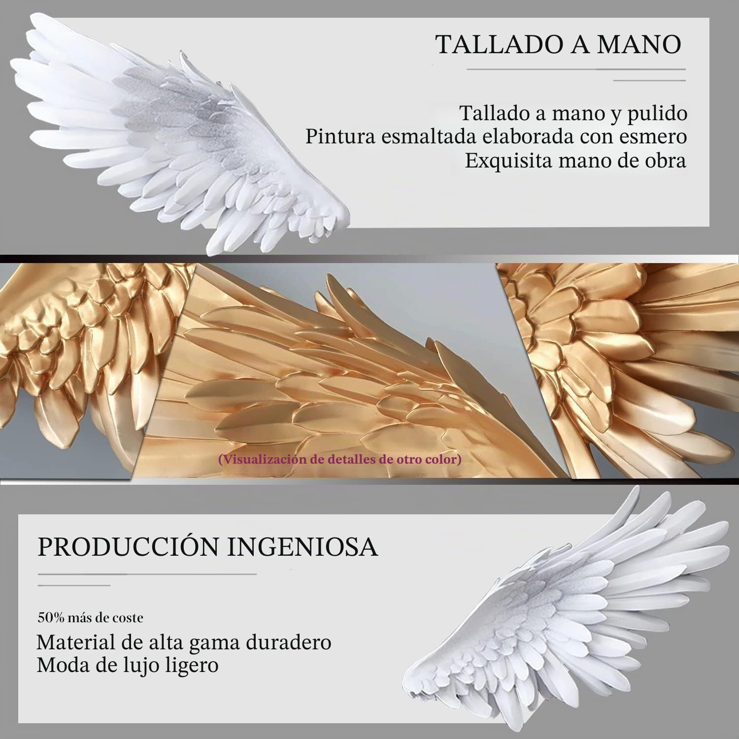 Arte de Pared con alas de ángel, un par de alas de ángel Grandes, Escultura de Pared Moderna de alas de ángel 3D FRP, para decoración de Sala de Estar, Dormitorio y Hotel,Gold