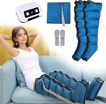 Air Compression Leg Massager 6 Cavity Electric Recovery Boots for Legs/Arms/Waist & Feet Massage Relax Blood Circulatio Pressotherapy and Lymphatic Drainage Massager Blue, 2 Legs + Waist