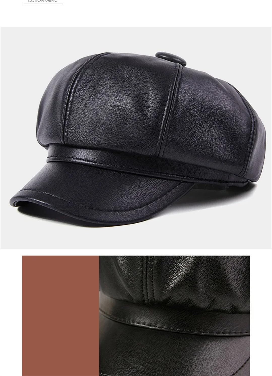 Gorra de piel auténtica para mujer, estilo vintage, de piel de oveja, estilo panadero, octogonal, para invierno