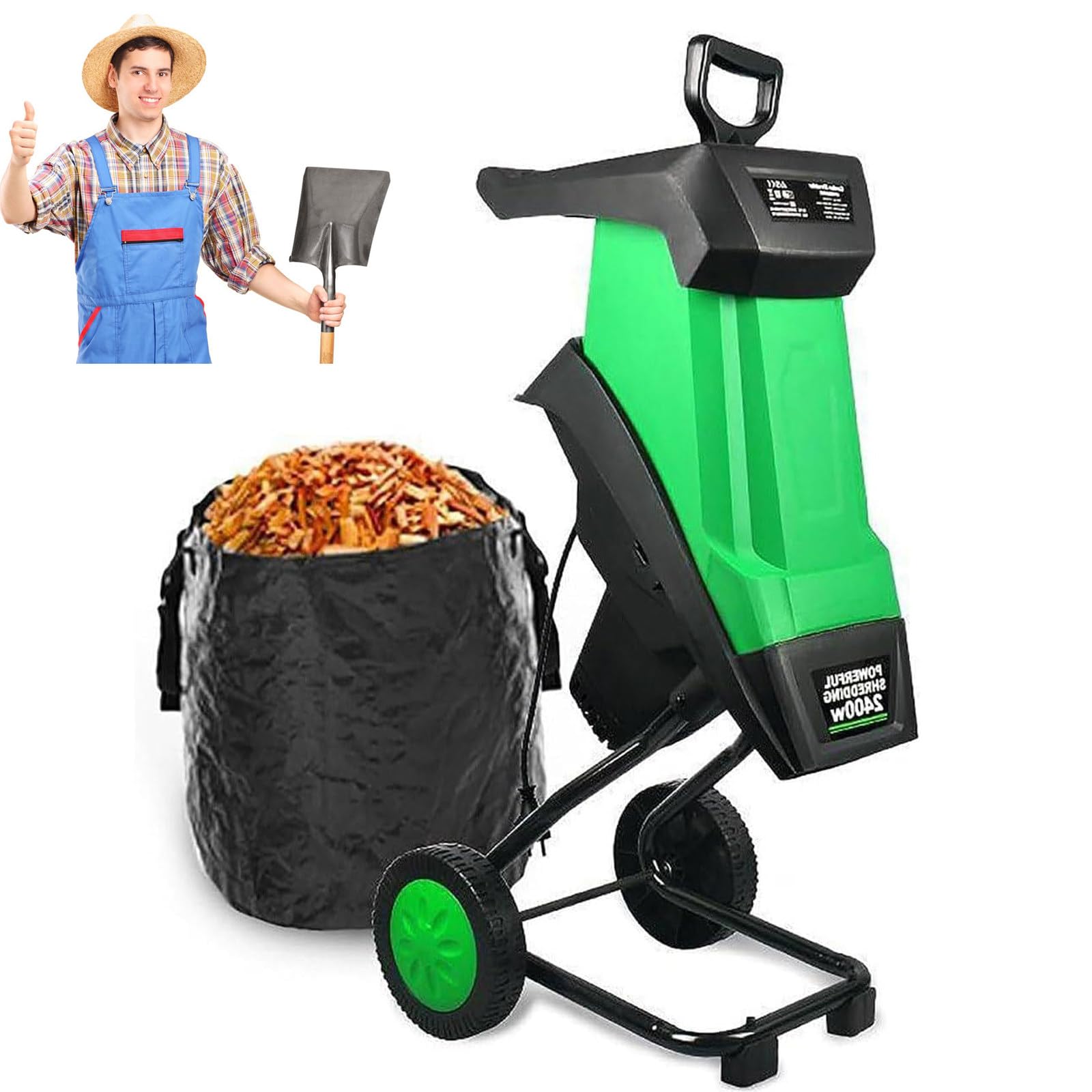 Trituratore Rami e Foglie, bio trituratore Elettrico, 15:1 riduzione, Alta efficienza, Portatile, Protezione sovraccarico, per Giardino e Cortile, ripristina Ordine
