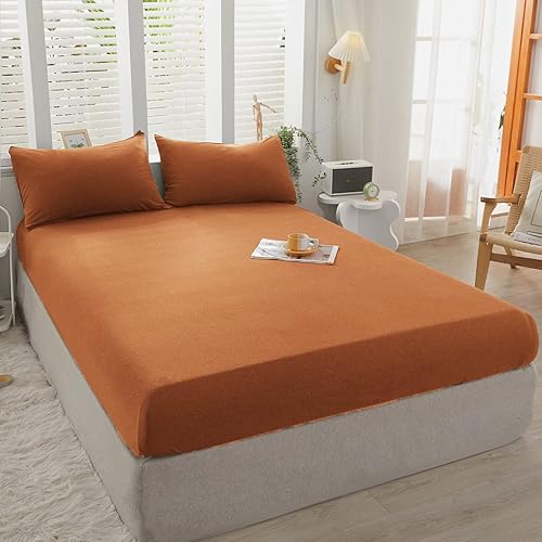 Miniatura 2 de LIFETOWN Sábana 100% algodón de punto jersey, sábana de bolsillo extra profundo, 1 sábana bajera con 2 fundas de almohada, sin arrugas, ultra suave