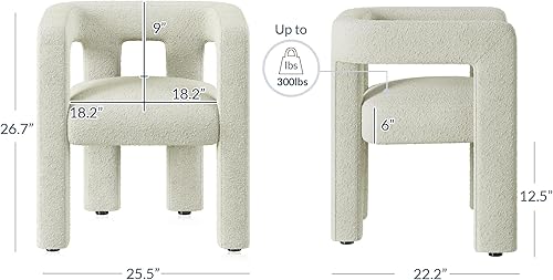 Miniatura 3 de BELLEZE Modern Boucle Barrel Dining Chair, Upholstered Linen Kitchen Boucle Armchair with Sidearms and Back, for Dining Room Living Room- Cream