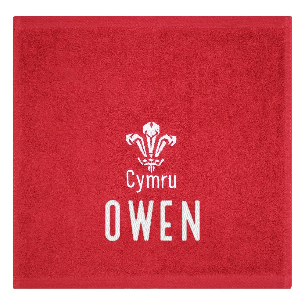Teddyt's Red Personalised Welsh Rugby Cymru Feathers Embroide Face Cloth Flannel