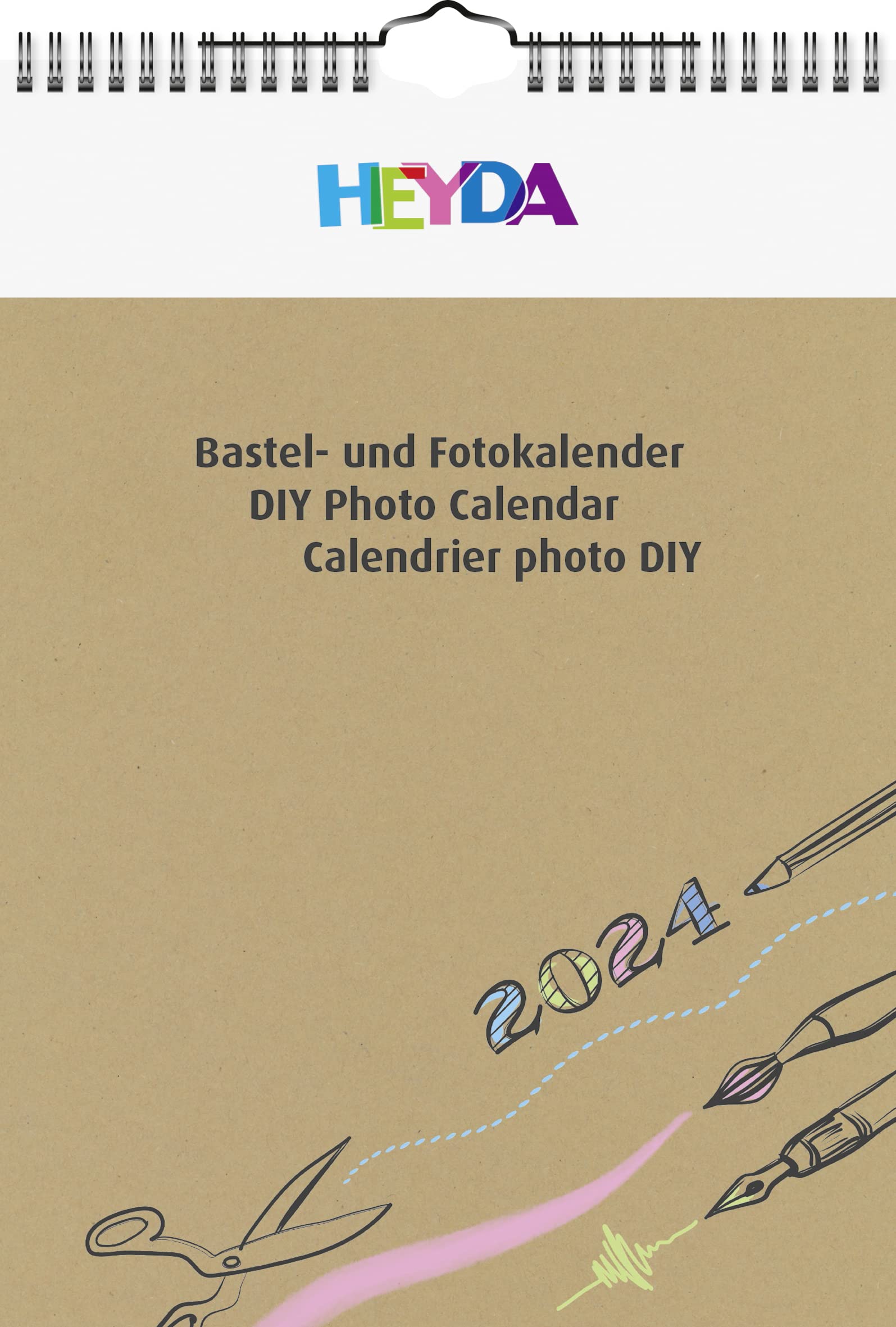 HEYDACraft calendar 2024, 1 sheet = 1 month, A4, cover sheet: natural, monthly sheets: natural