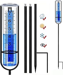 Winter Proof Rain Gauge Outdoor – 38.8" Extra Tall with Clear Numbers, Freeze-Resistant & Durable Plastic, Easy-Read Large Scale, Metal Stake for Yard Lawn Garden – Accurate Rainfall Measuring Tool