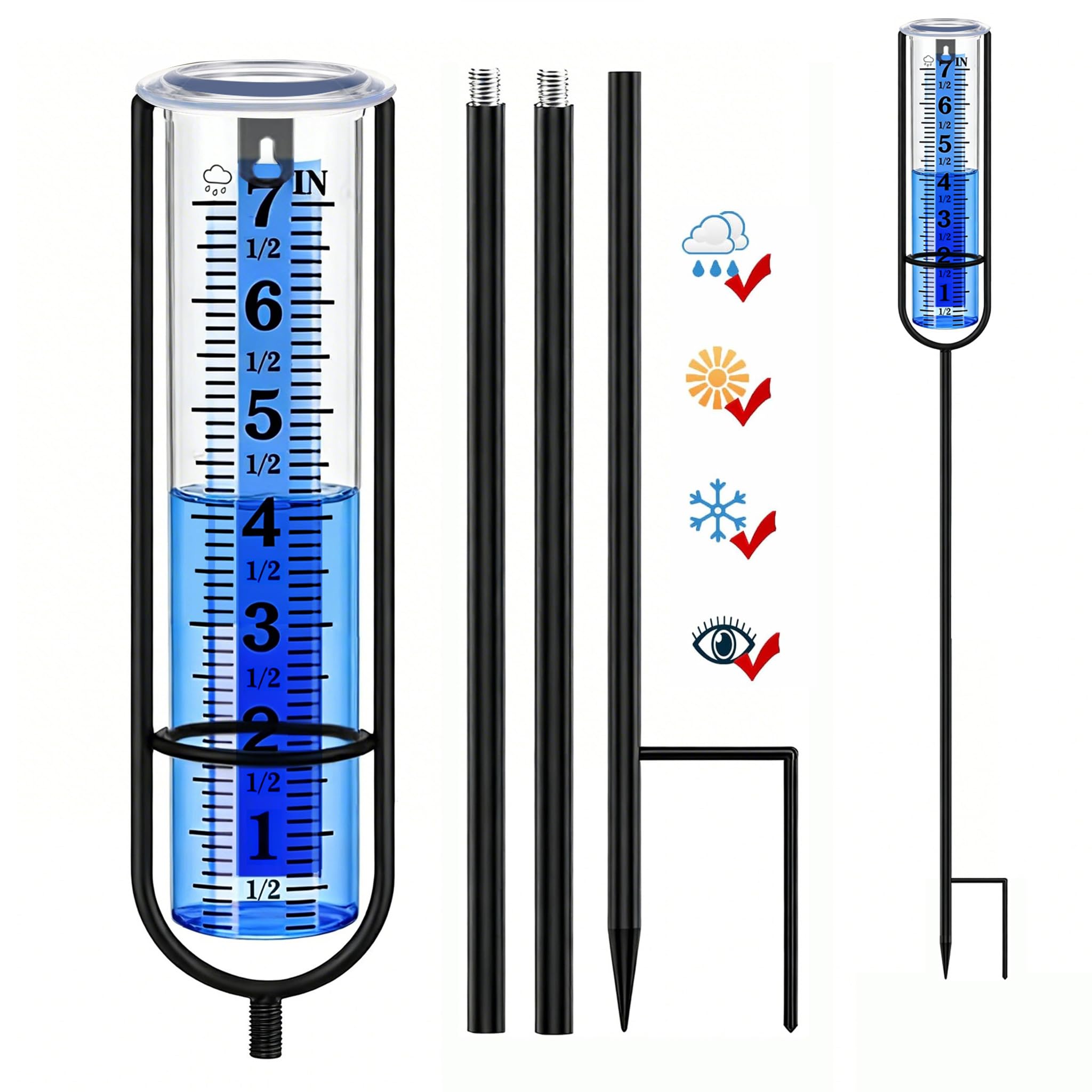 Winter Proof Rain Gauge Outdoor – 38.8" Extra Tall with Clear Numbers, Freeze-Resistant & Durable Plastic, Easy-Read Large Scale, Metal Stake for Yard Lawn Garden – Accurate Rainfall Measuring Tool