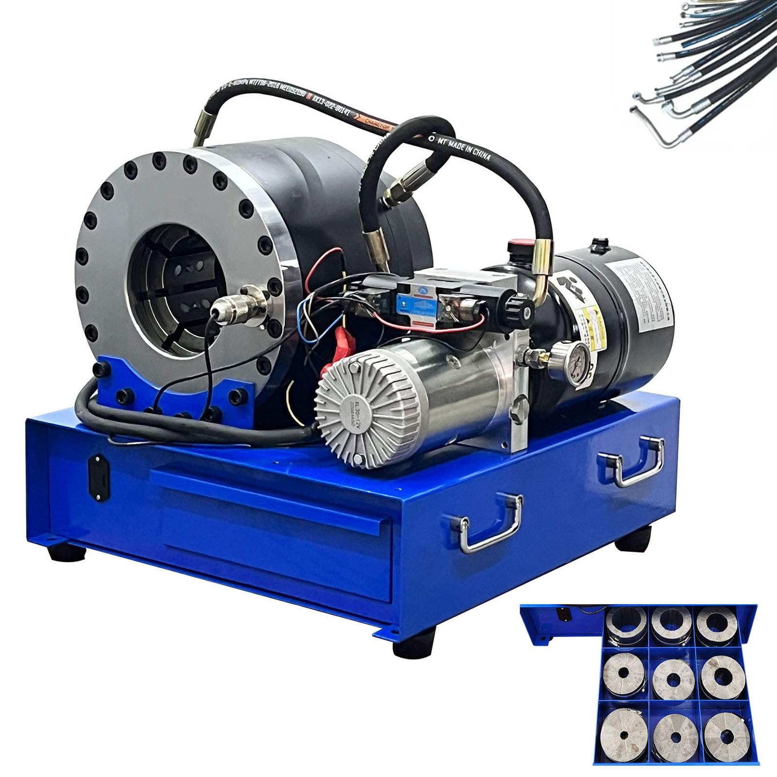 HayWHNKN Hose Crimper Hydraulic Hose Crimping Machine 1/4-2" High Pressure Pipe Shrinking Pressing Machine with 10 Sets of Dies Rubber Steel Tube
