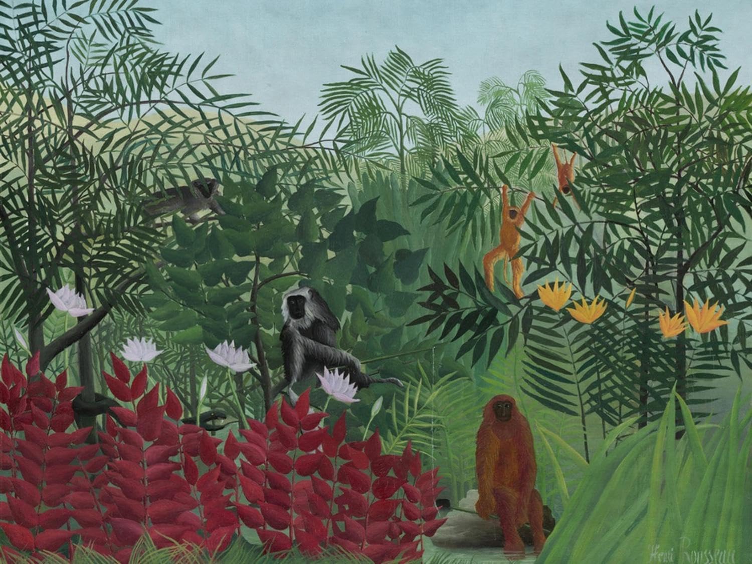 ART.COM Wall Art Print Tropical Forest with Monkeys, 1910 by Henri Rousseau, 16" x 12"