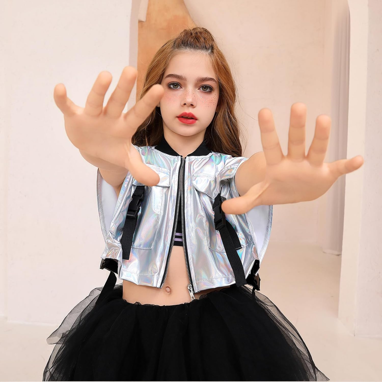 Perfashion Girls Vest Cropped Cargo Metallic Jacket Buckle Zip Up With Pockets Streetwear Outfit 4-13Y - Image 5