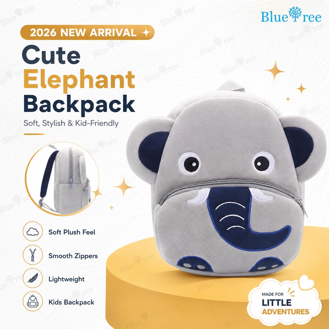 blue tree Cute Kids Backpack Toddler Bag Plush Animal Cartoon Mini Travel Bag for Baby Girl Boy 1-6 Years, Ideal for Gifting for Kids (Cute Blue Elephant) 4
