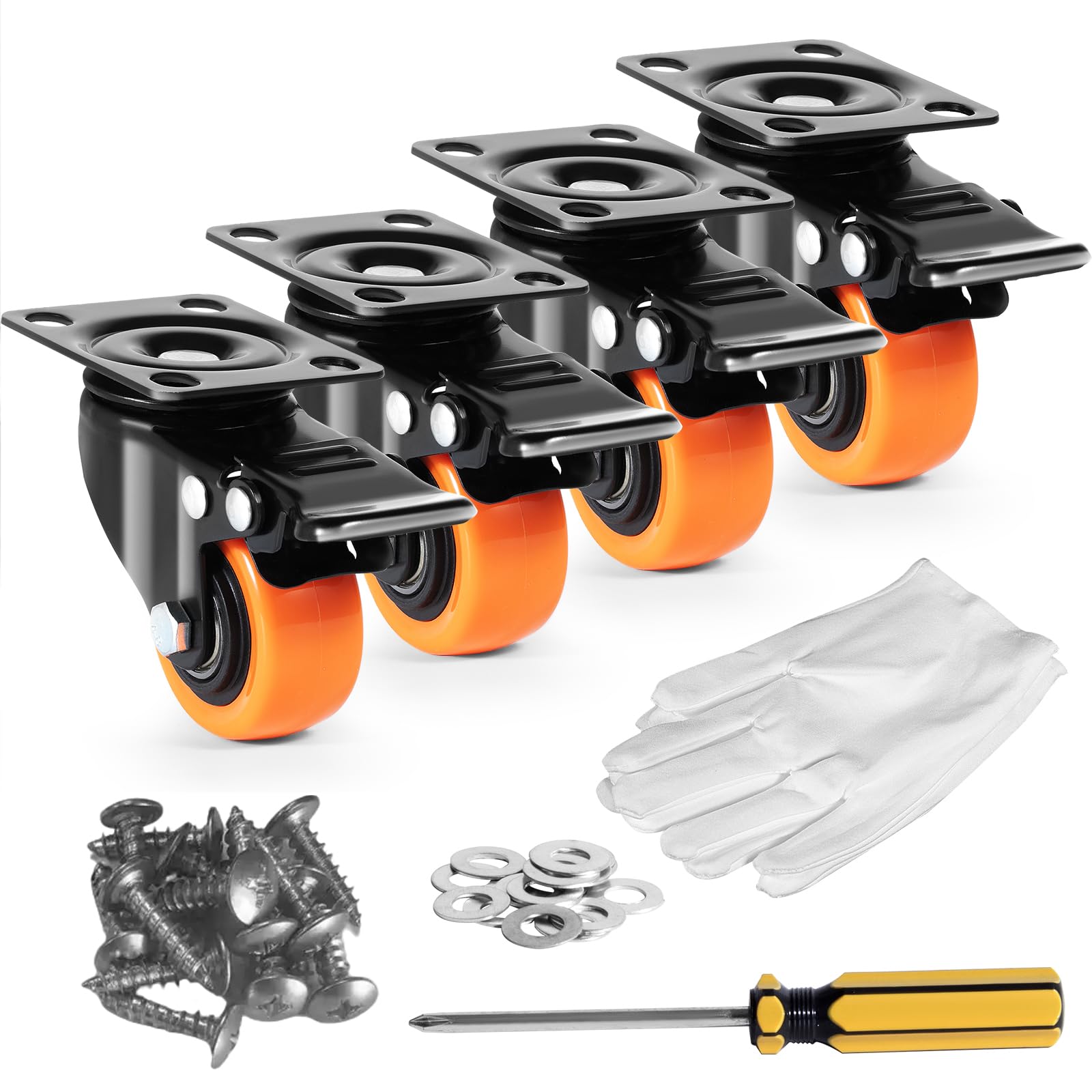 VEVOR 2-inch Swivel Plate Casters, Set of 4, With Security Dual Locking No Noise PVC Wheels, Heavy Duty 150 lbs Load Capacity Per Caster, Non-Marking for Cart Furniture Workbench-image-22