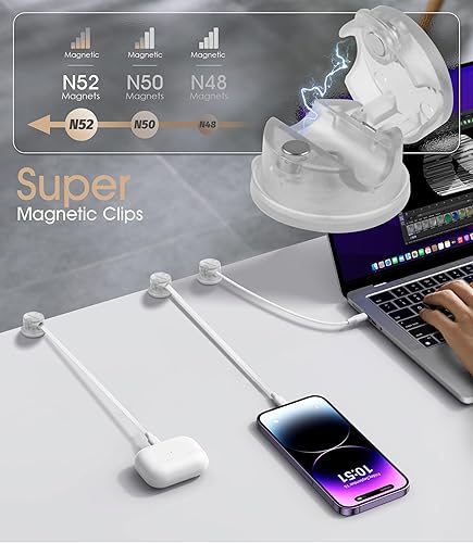 Miniatura 4 de Nearockle - Paquete de 8 organizadores magnéticos de cables [bloqueo giratorio para cables], clips para cables, soporte magnético fuerte mejorado,
