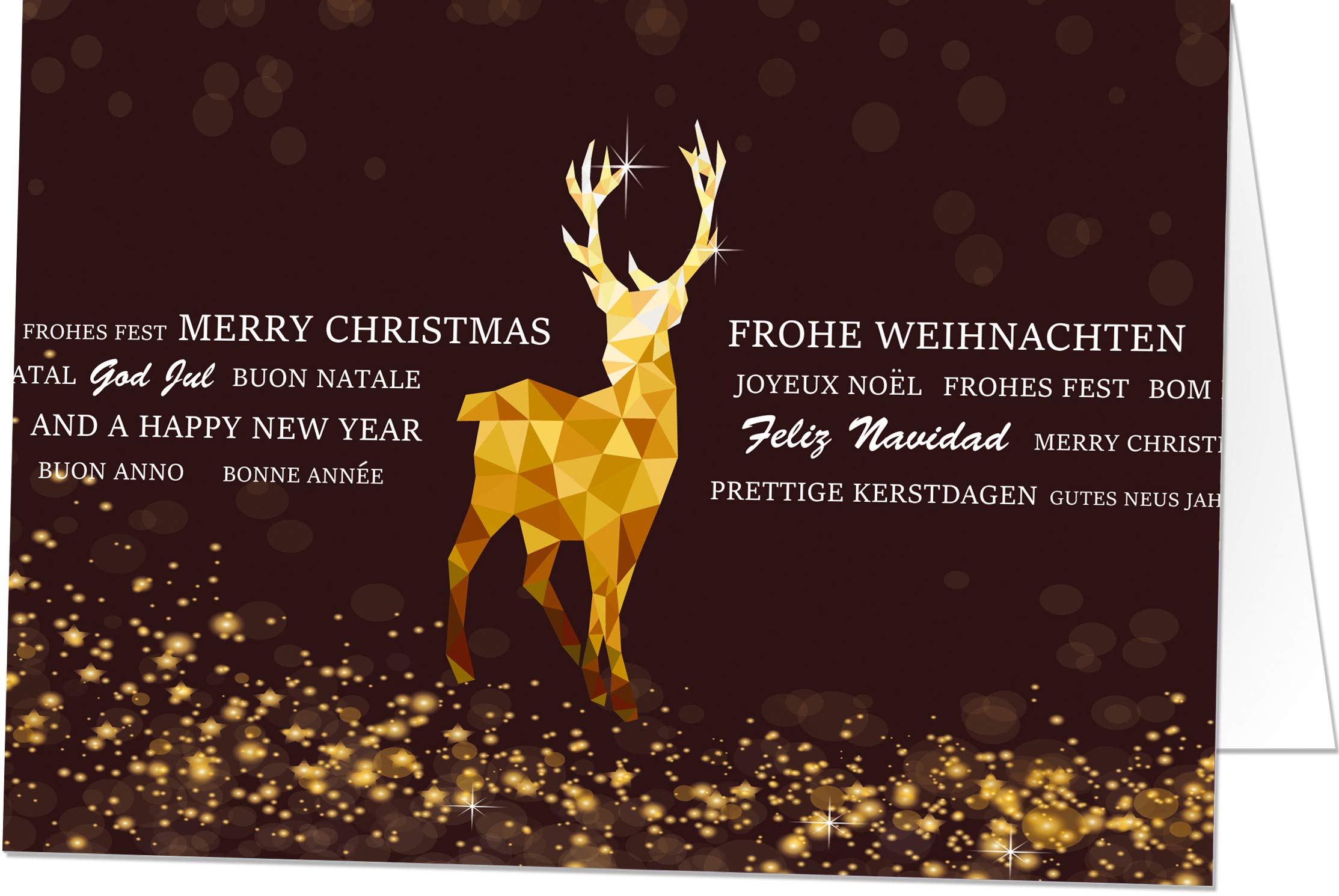 50 Weihnachtskarten (Klappkarten) mit Umschlag, Hirsch Rentier. Perfekt für Stilvolle Grüße an Geschäftspartner und Freunde