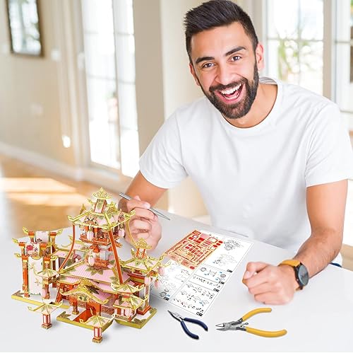Miniatura 7 de Piececool Rompecabezas 3D para adultos, kits de modelos de construcción tradicionales chinos para adolescentes, rompecabezas de metal 3D difícil,