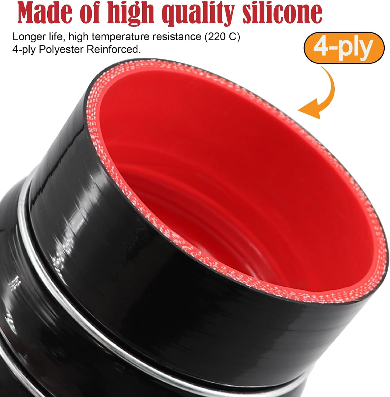 Straight Coupler Silicone Hose ID 3-1/2 inch 4 Ply Polyester Reinforcement as Turbocharger Tube Air Intake Pipe with 2 Stainless Steel T Clamps