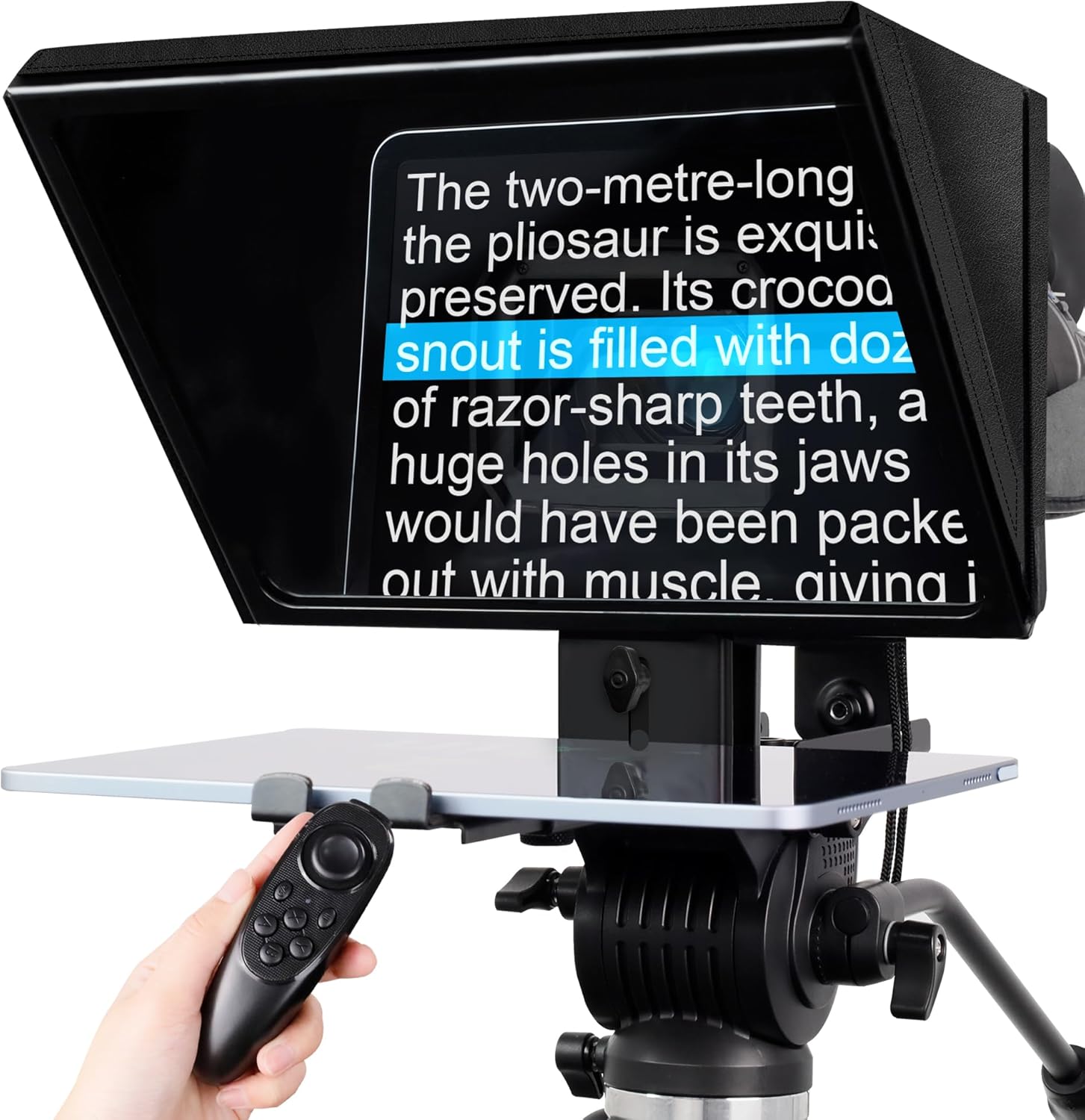 i2/12-inch professional teleprompter, tempered optical glass, all-metal structure, equipped with remote control and dedicated app, compatible with a wide range of devices